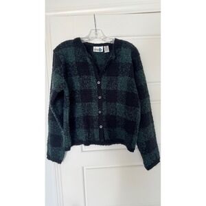 Vintage Paul‎ Harris Design Jacket Womens M Green Black Wool Buffalo Plaid Coat